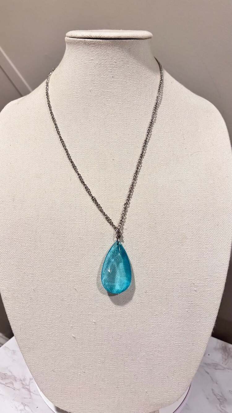 Brighton Interlok Turquoise Quartz Teardrop Silver Long Necklace